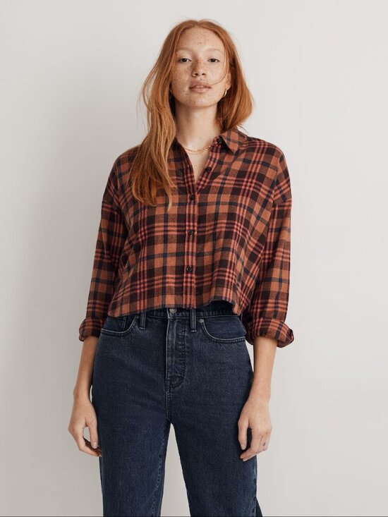 Madewell Tops - Madewell Flannel Long-Sleeve Crop Shirt in Plaid XS
